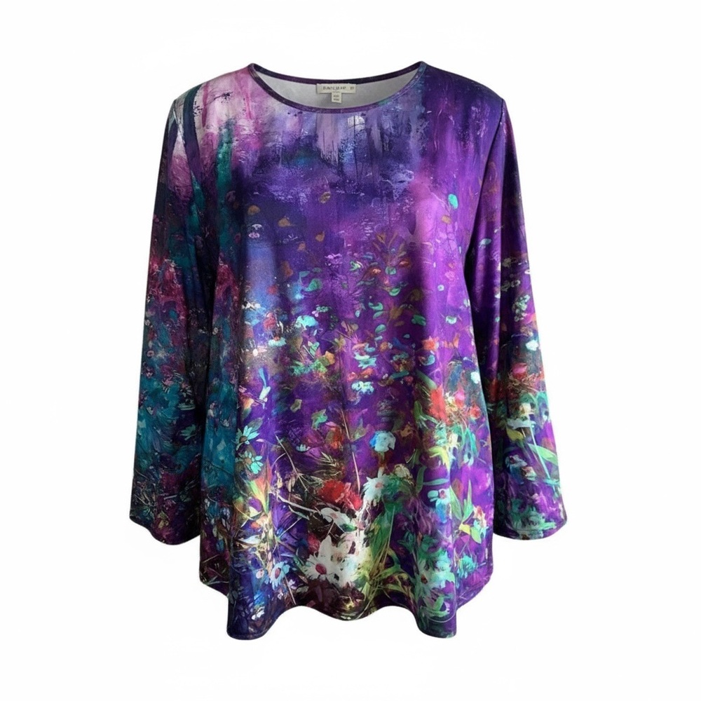 NEW Plus SZ 1X Casual Blouse Floral Print 3/4 Sleeve Round Neck Top NON STRETCH
